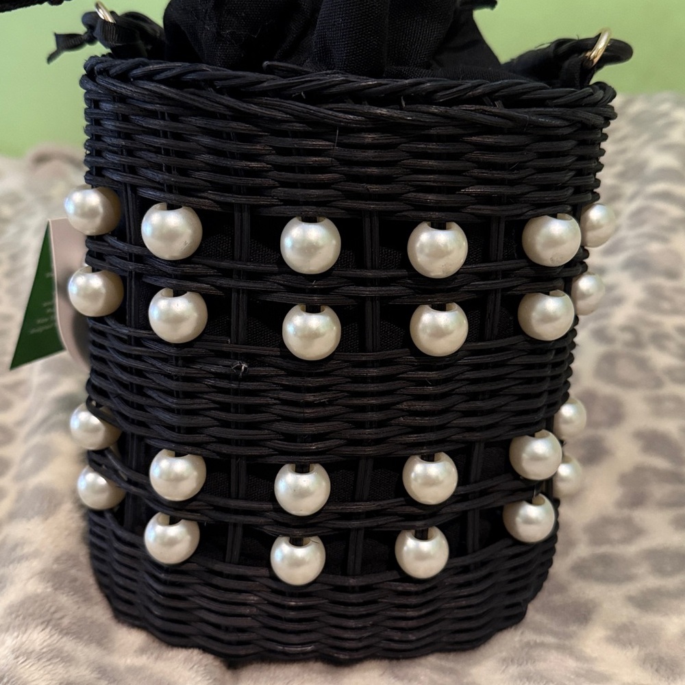 NWT Kate Spade Target Collab Black Woven Bag with Pearl Accents - Picture 6 of 7